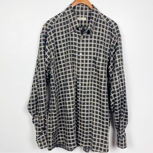Burberry London Black Tan Check Button Down Dress Shirt XL